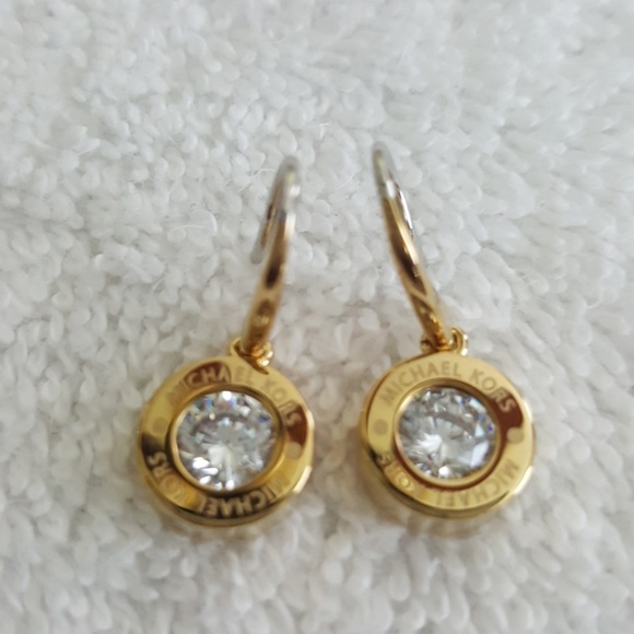 New Michael Kors Pave Logo Earrings - Picture 2 of 5